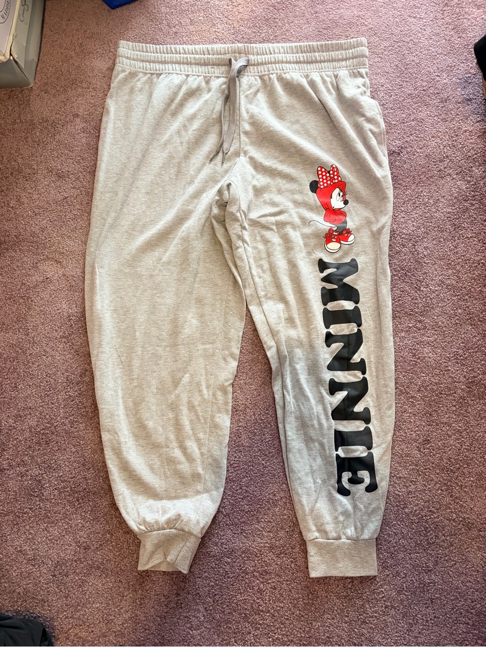Disney Gray Joggers with Black MINNIE Print and Red Minnie Graphic